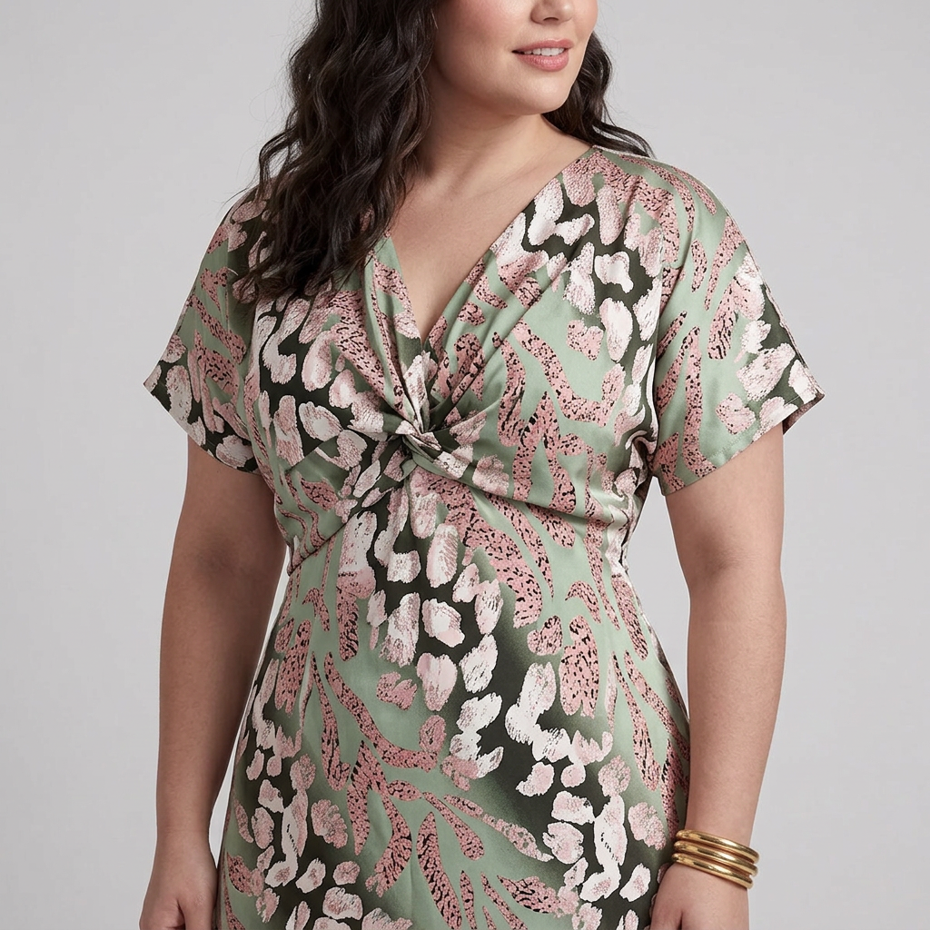 Stella & Grace™ | Robe Midi à Imprimé Abstrait et Décolleté en V avec Taille Torsadée
