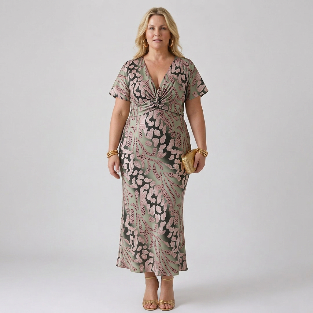 Stella & Grace™ | Robe Midi à Imprimé Abstrait et Décolleté en V avec Taille Torsadée