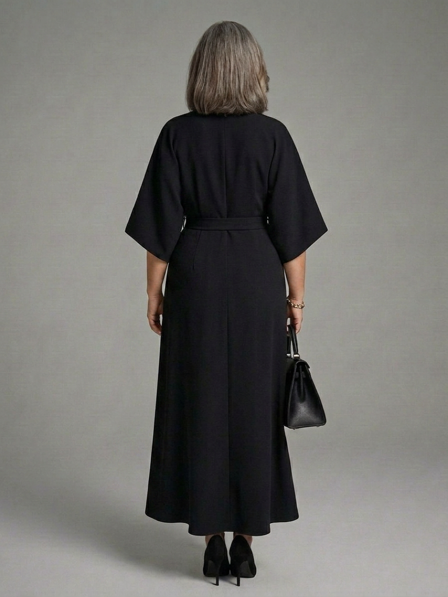 Amina | Robe Midi Asymétrique avec Manches de Manteau et Taille Définie
