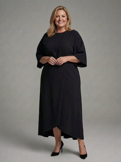 Amina | Robe Midi Asymétrique avec Manches de Manteau et Taille Définie