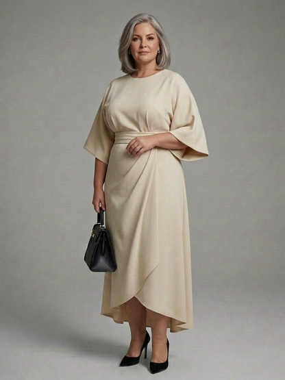Amina | Robe Midi Asymétrique avec Manches de Manteau et Taille Définie