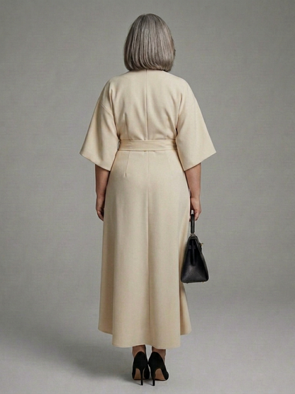 Amina | Robe Midi Asymétrique avec Manches de Manteau et Taille Définie