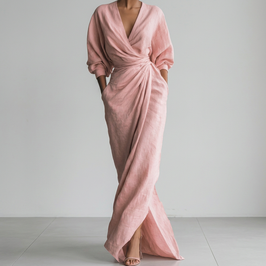 Robe Maxi Longue à Manches Longues avec Drapé Thea