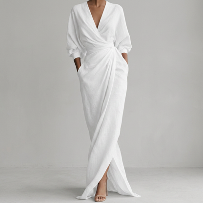 Robe Maxi Longue à Manches Longues avec Drapé Thea