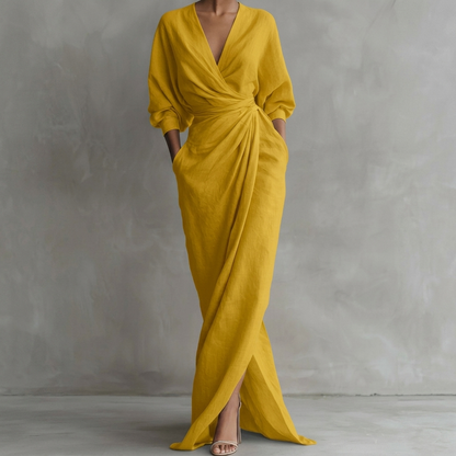 Robe Maxi Longue à Manches Longues avec Drapé Thea