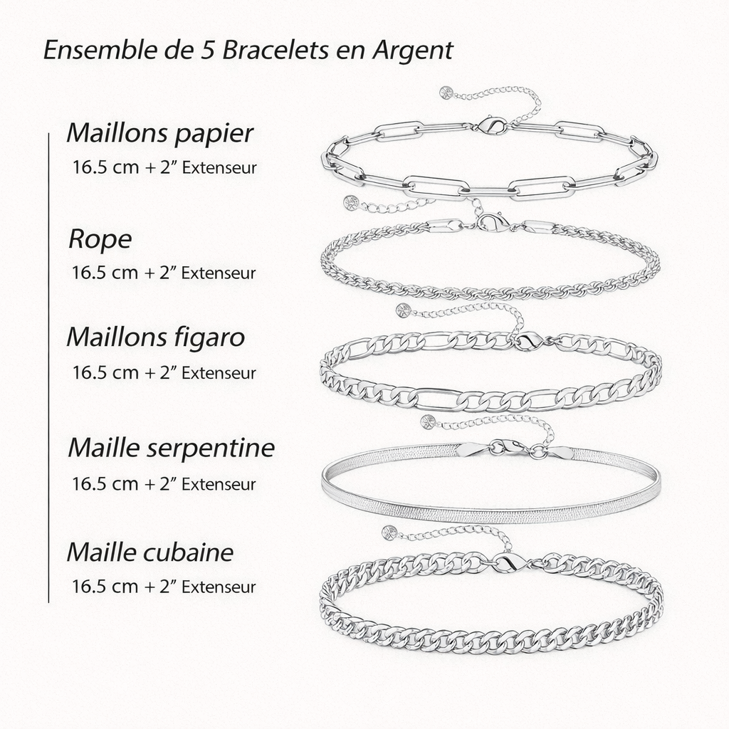 Ensemble de 5 Bracelets aux Mailles Contrastées