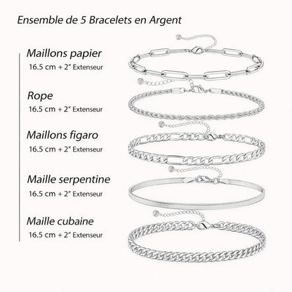 Ensemble de 5 Bracelets aux Mailles Contrastées