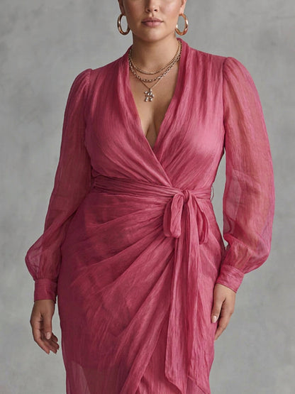 Vael | Robe Longue Élegante en Chiffon à Décolleté en V et Ceinture