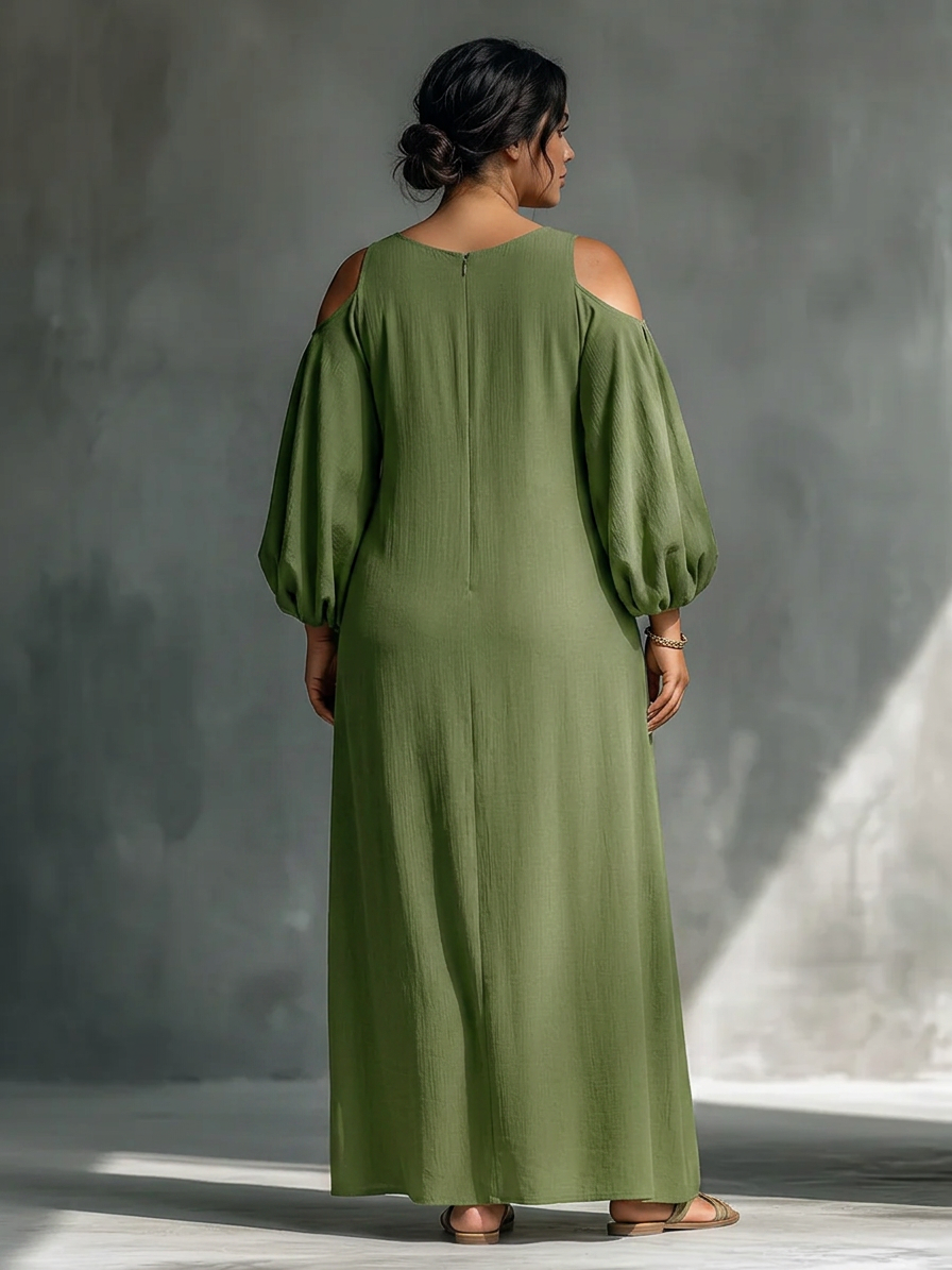 Gwendolyn | Robe Maxi à Manches Bouffantes Vertes Décolleté