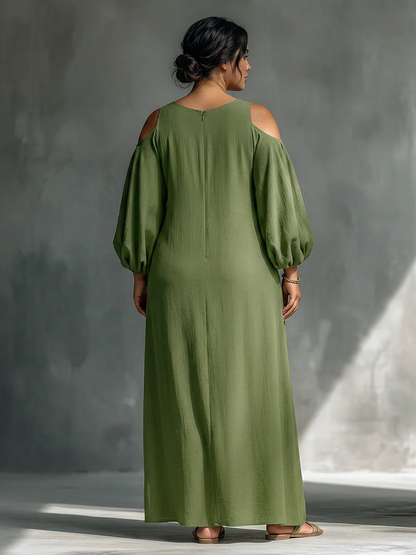 Gwendolyn | Robe Maxi à Manches Bouffantes Vertes Décolleté