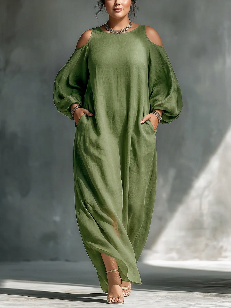 Gwendolyn | Robe Maxi à Manches Bouffantes Vertes Décolleté