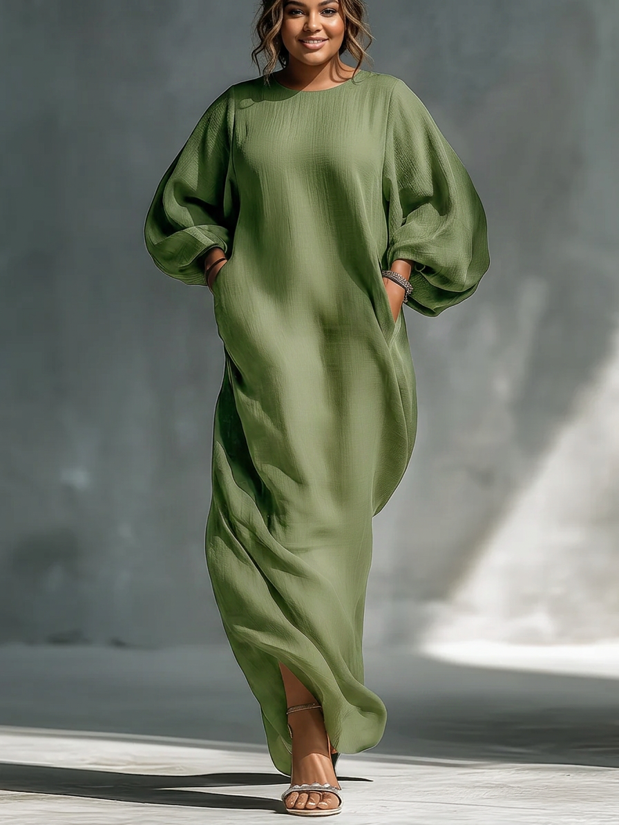 Gwendolyn | Robe Maxi à Manches Bouffantes Vertes Décolleté