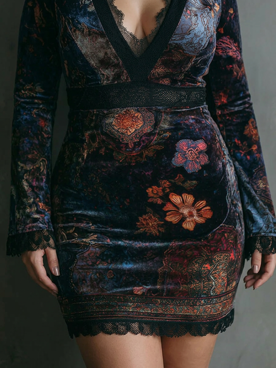 Nadia – Robe Mini en Velours Floral