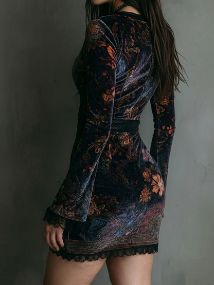 Nadia – Robe Mini en Velours Floral