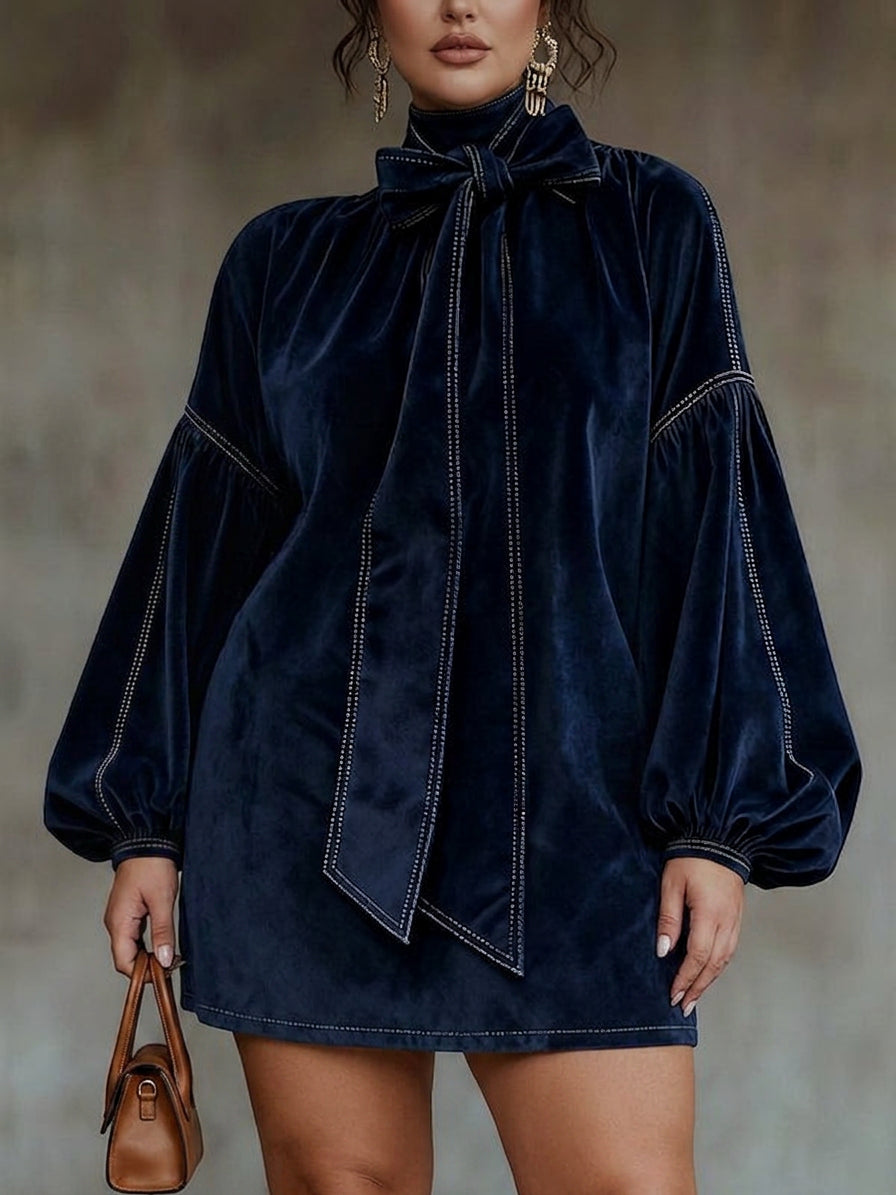 Cerys – Robe Mini en Velours avec Nœud