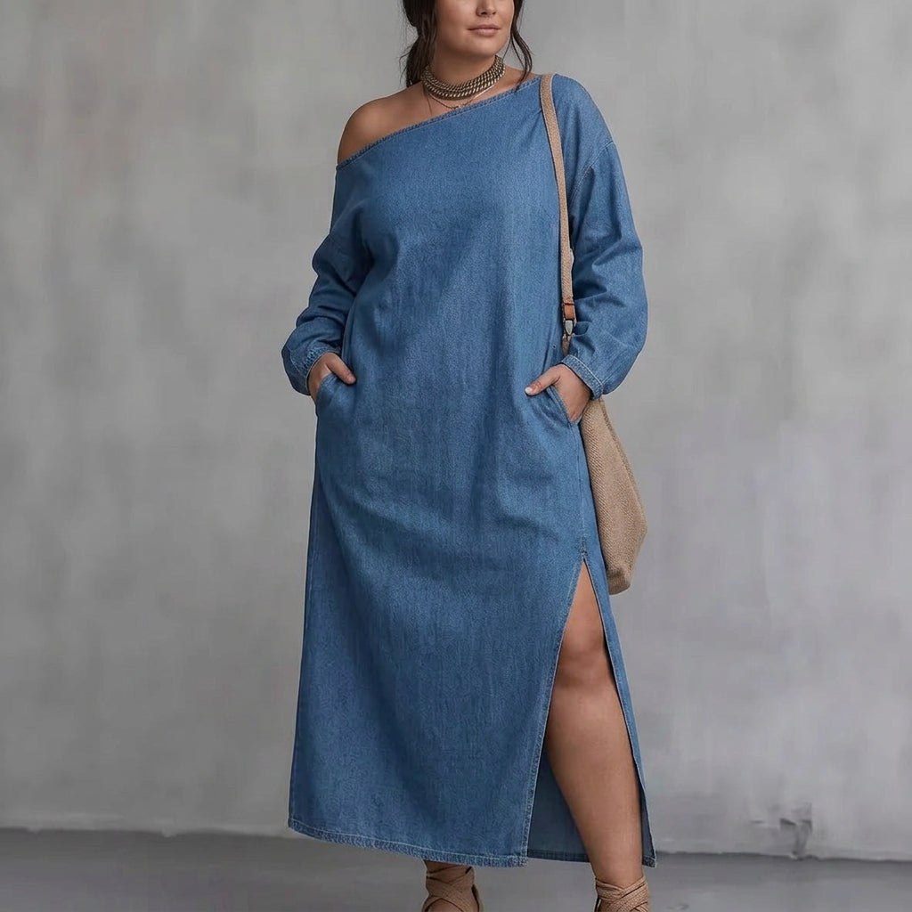 Robe Kaia à Épaules Dénudées avec Fente : Élégance Minimaliste Moderne