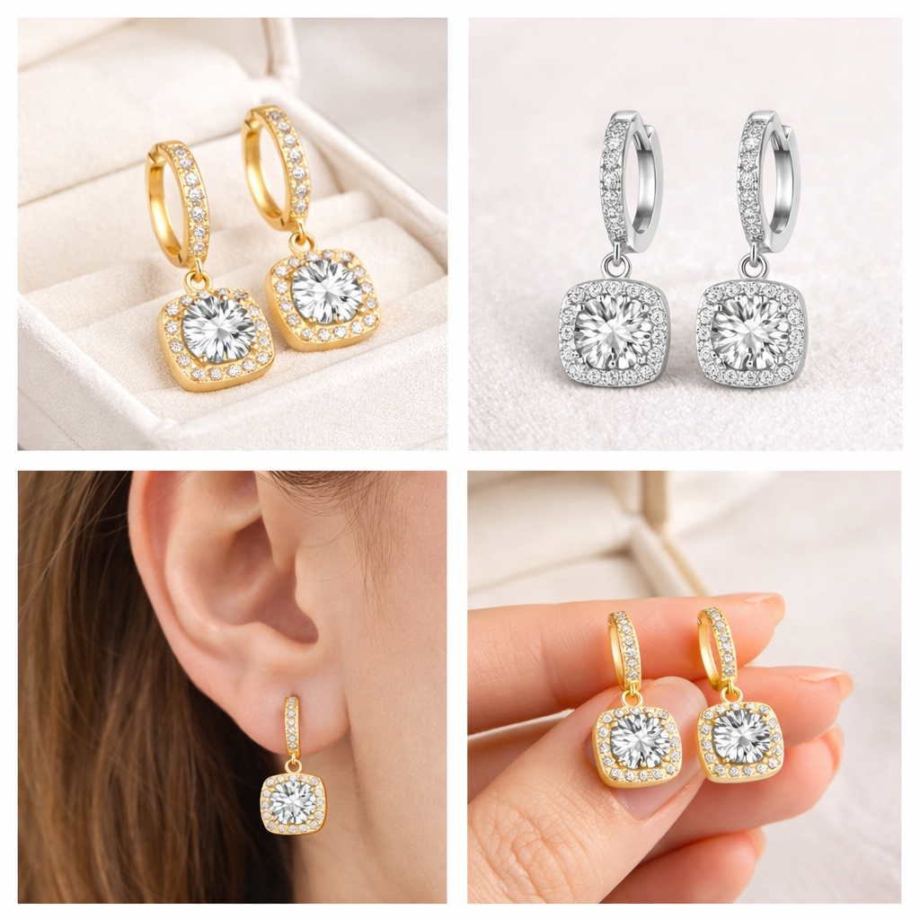 Boucles d’oreilles Séléné avec fermoirs et Moissanite