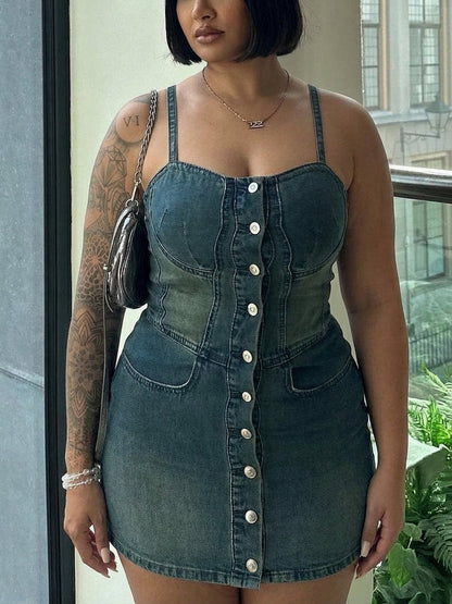 Robe à Bretelles Rhian à Boutonnage Simple