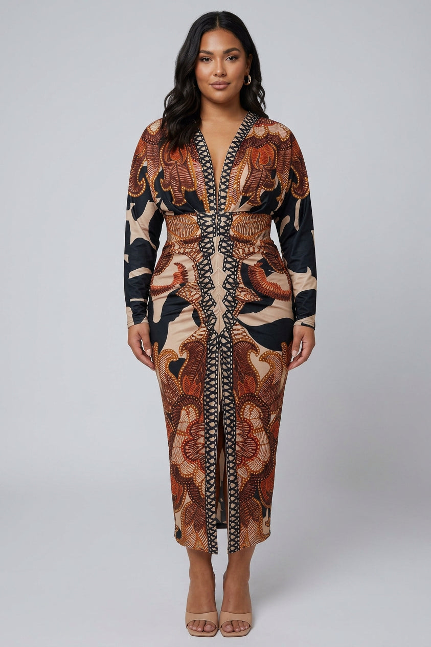 Signy | Robe Midi Dolman Imprimé Unique Évasion Solaire
