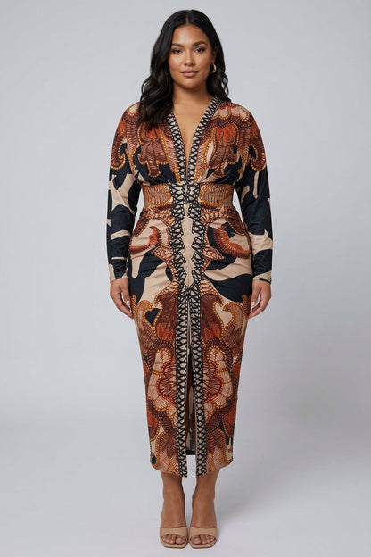 Signy | Robe Midi Dolman Imprimé Unique Évasion Solaire