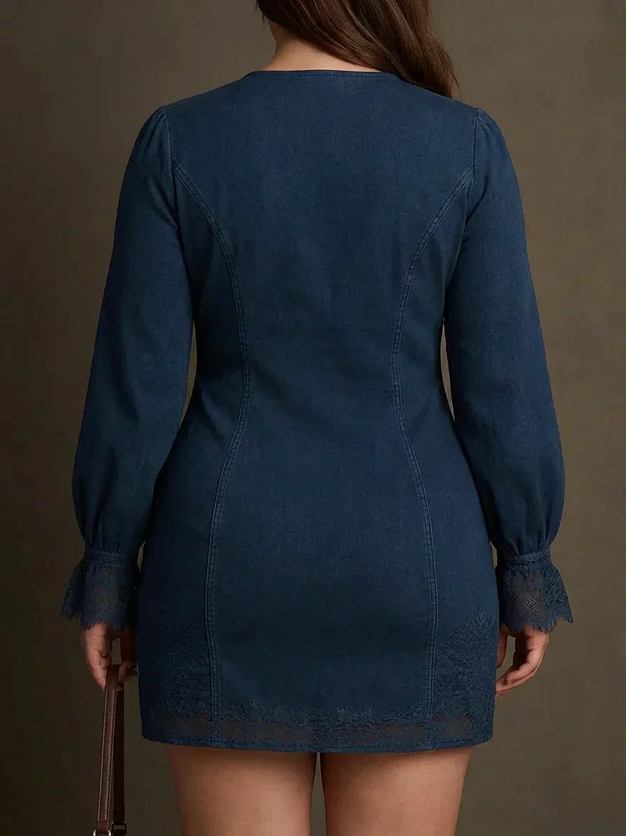 Layla – Robe Mini en Suède Bleue avec Dentelle