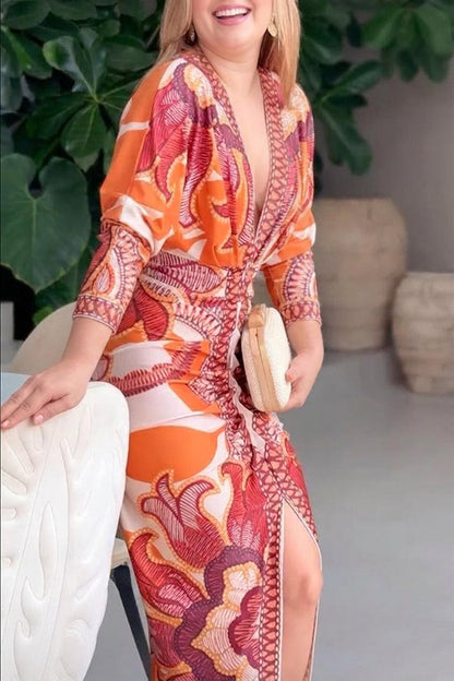 Signy | Robe Midi Dolman Imprimé Unique Évasion Solaire
