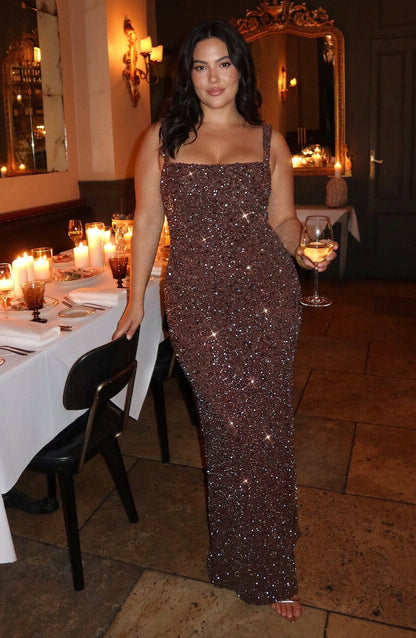 Robe Maxi Esmé - Pêche Brun Étincelant