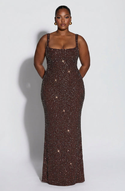 Robe Maxi Esmé - Pêche Brun Étincelant