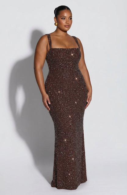 Robe Maxi Esmé - Pêche Brun Étincelant