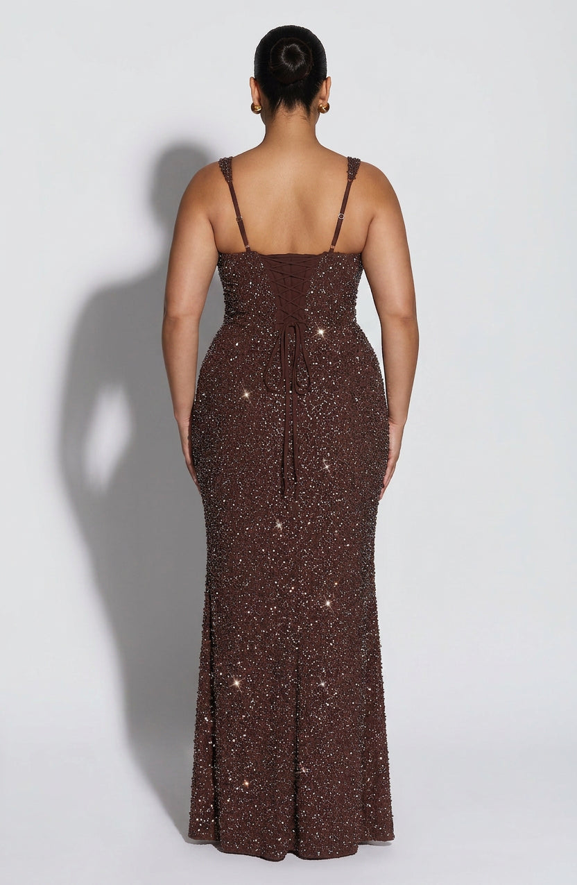 Robe Maxi Esmé - Pêche Brun Étincelant