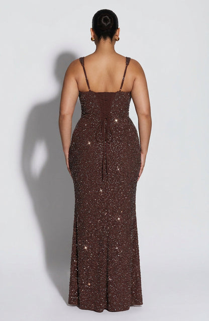 Robe Maxi Esmé - Pêche Brun Étincelant