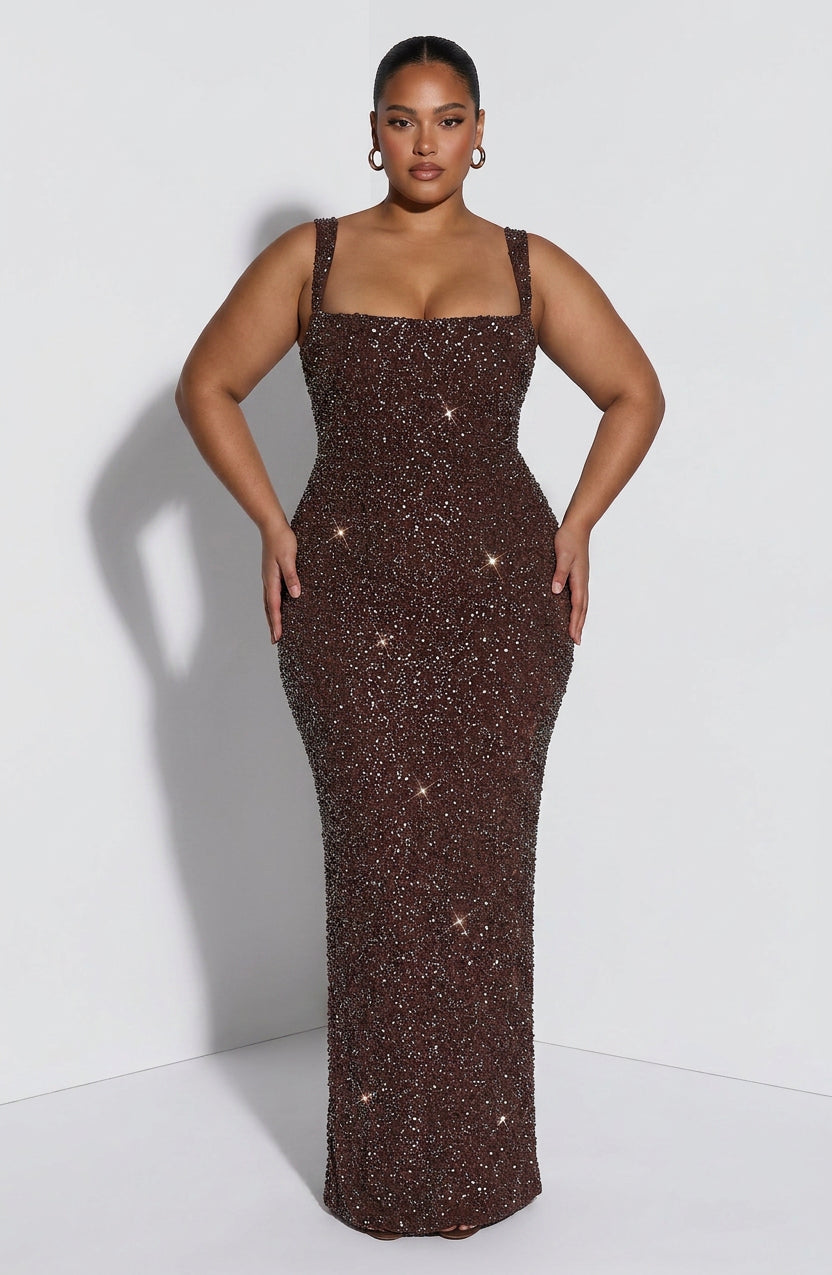 Robe Maxi Esmé - Pêche Brun Étincelant