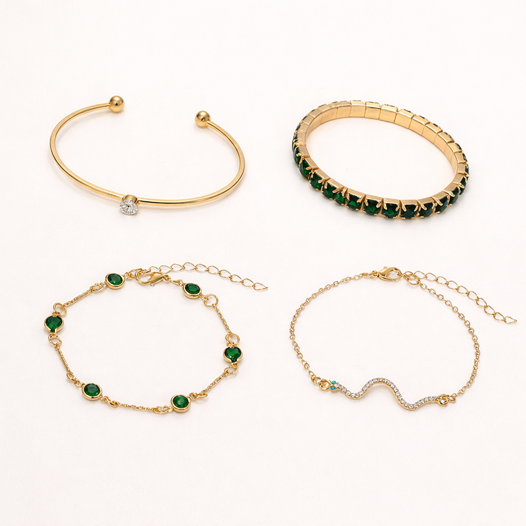 Bracelets Jonc Pierre Verte Ensemble de 4 Pièces