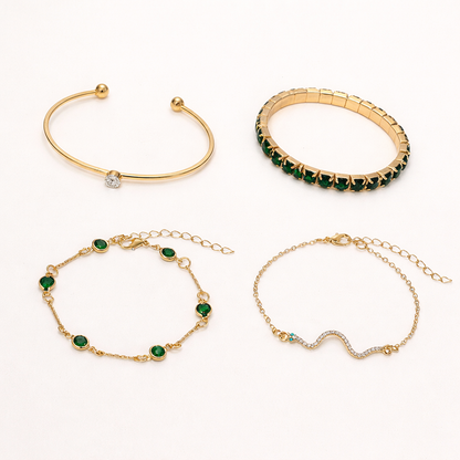 Bracelets Jonc Pierre Verte Ensemble de 4 Pièces
