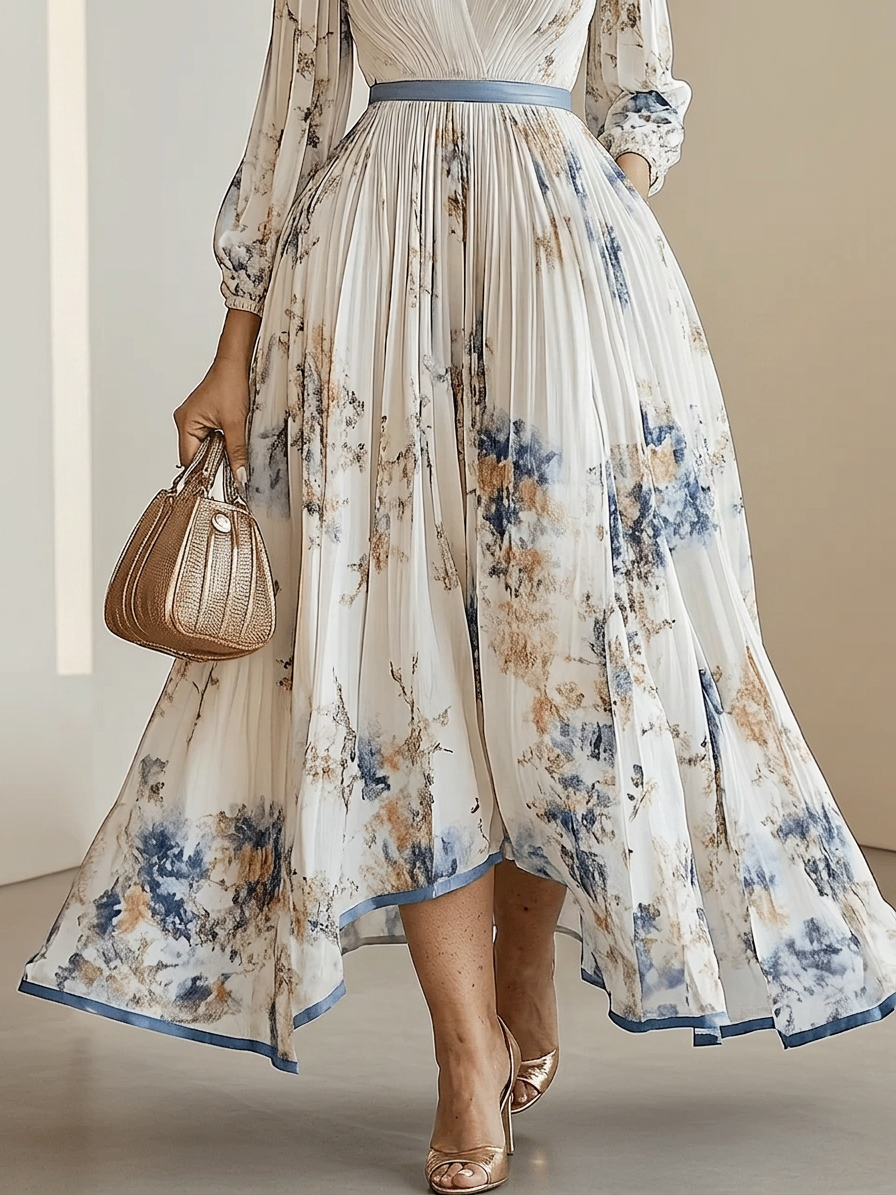 Kaia | Robe Maxi à Manches Ballon en Chiffon Blanc Floral
