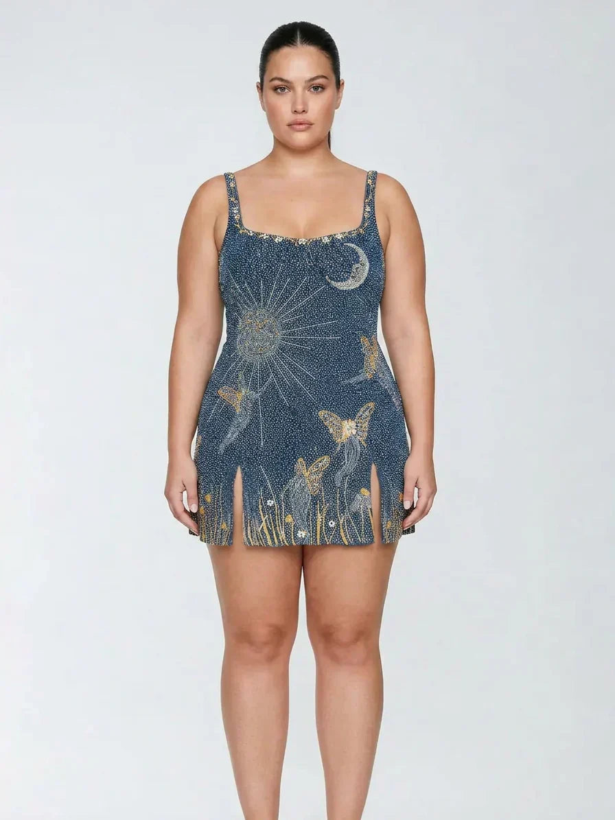 Eira – Robe Mini à Perles Bleu Nuit