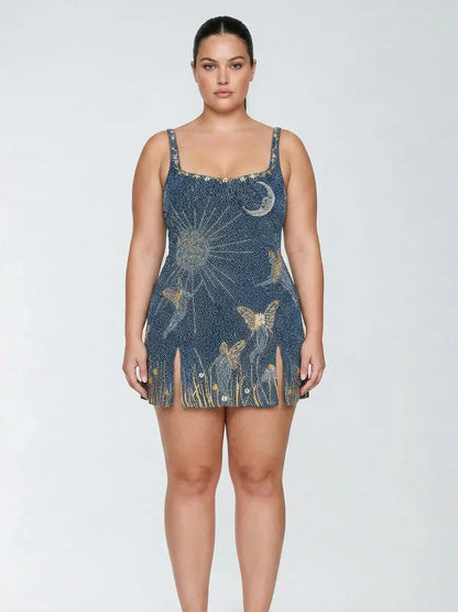 Eira – Robe Mini à Perles Bleu Nuit