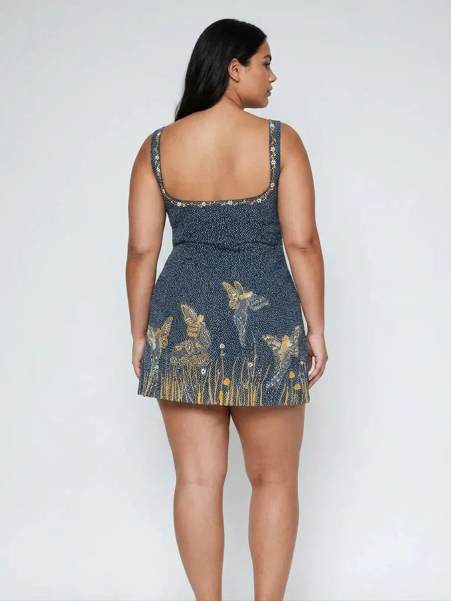 Eira – Robe Mini à Perles Bleu Nuit