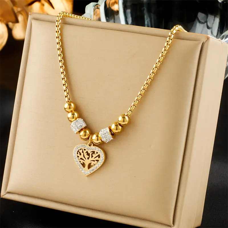 Collier ras de cou perlé Cœur Arbre de Vie