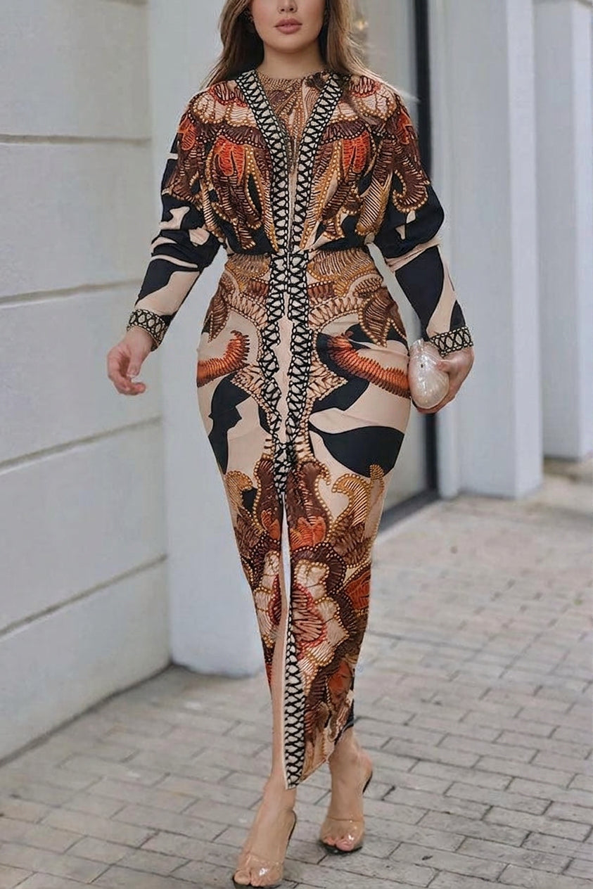Signy | Robe Midi Dolman Imprimé Unique Évasion Solaire