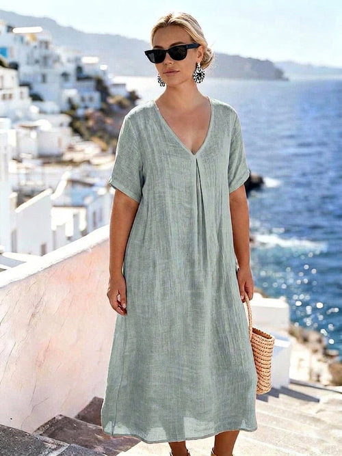 Robe Faye à Col V : Élégance Quotidienne Sans Effort