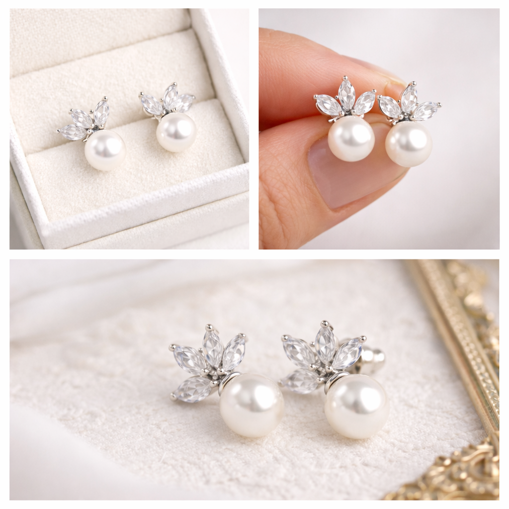 Perles d'argent en boucle d'oreilles