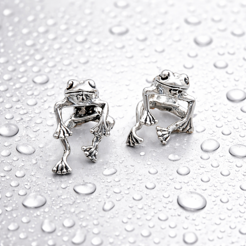 Boucles Grenouille Argentées – Opaline Bijoux