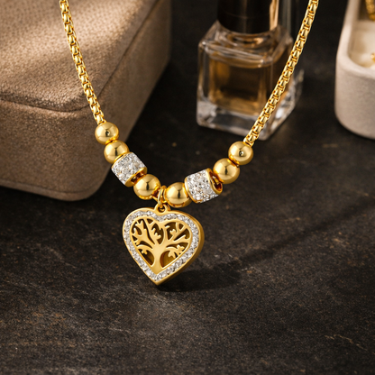 Collier ras de cou perlé Cœur Arbre de Vie
