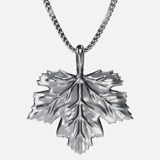 Collier Feuille Argentée Relief
