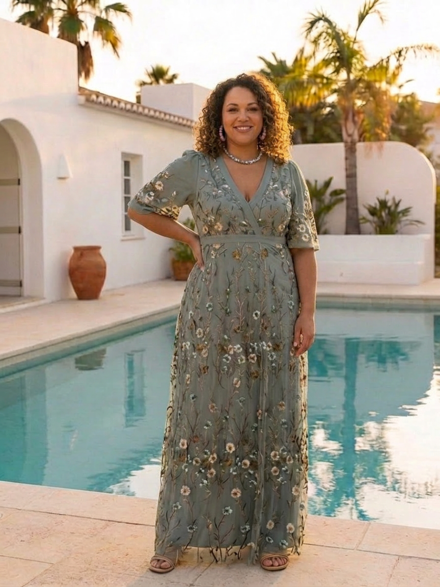 Stella & Grace™ | Robe maxi à manches courtes et décolleté en V floral