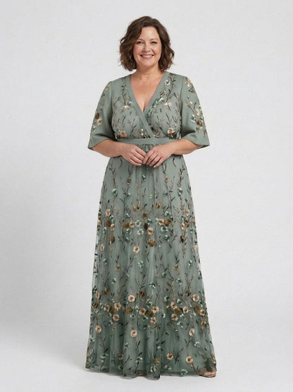 Stella & Grace™ | Robe maxi à manches courtes et décolleté en V floral