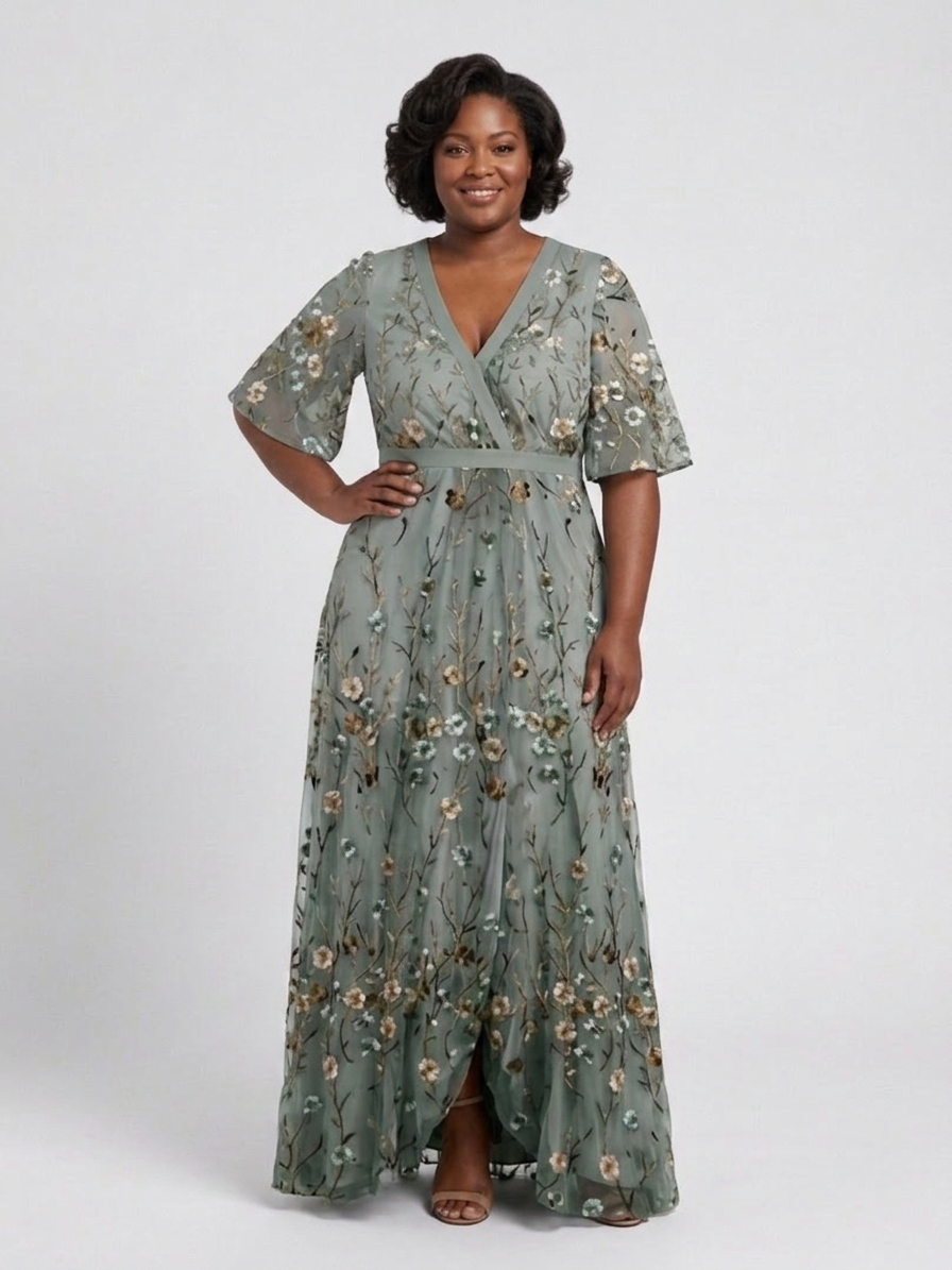 Stella & Grace™ | Robe maxi à manches courtes et décolleté en V floral