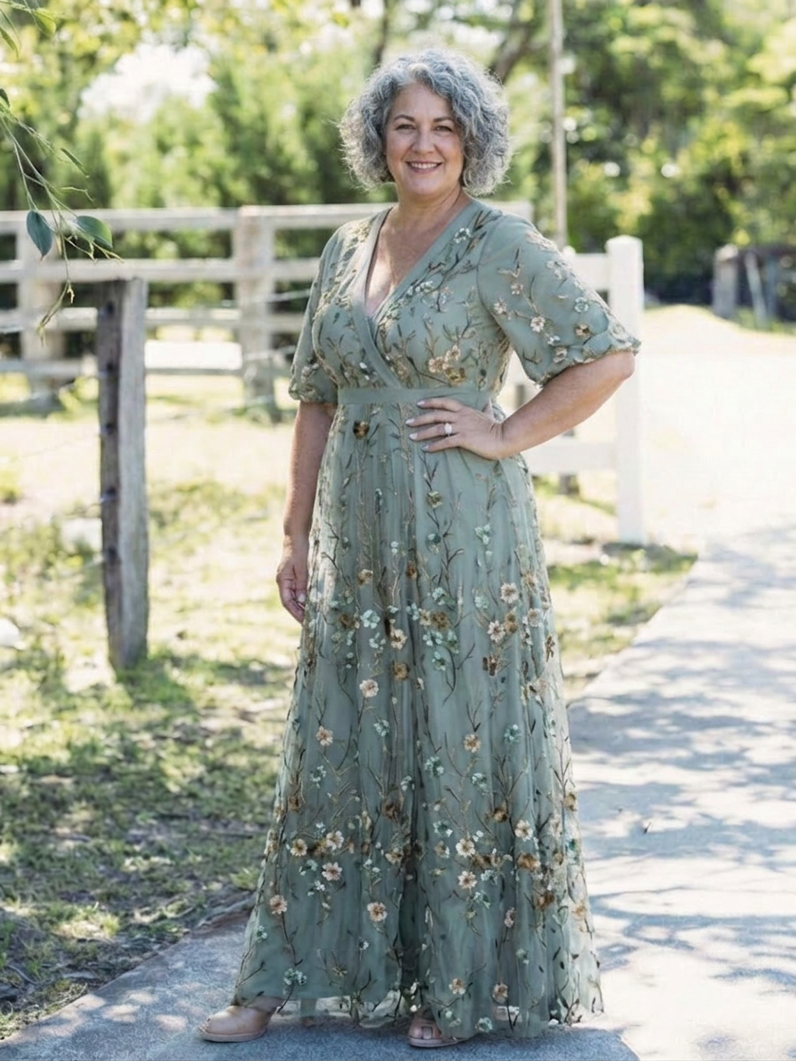 Stella & Grace™ | Robe maxi à manches courtes et décolleté en V floral
