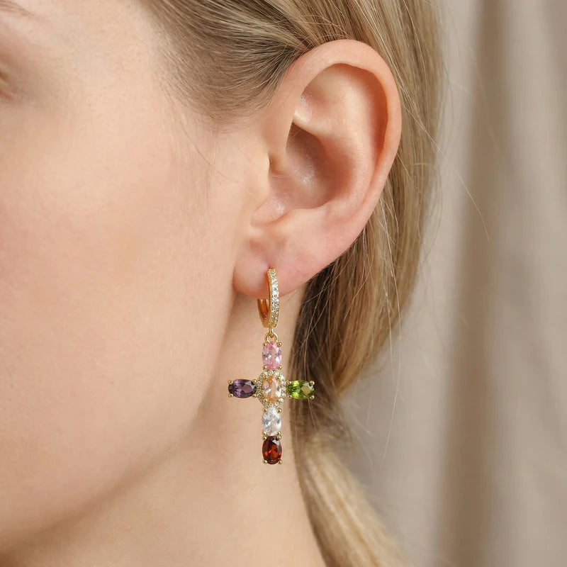 Boucles d’Oreilles Croix Colorées